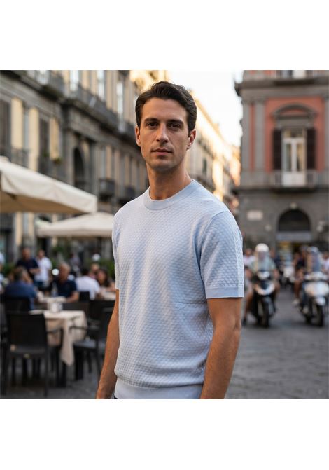Paolo Pecora Milano Men's Jacquard Knit Cotton T-Shirt - Sky Blue PAOLO PECORA |  | A047 F1006449